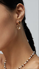 Tiger Eye Stone Hollow Gold Drop Earrings