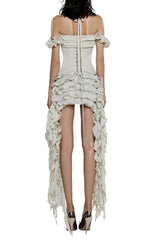 Halter Three-Dimensional Flower Mini Dress in Beige