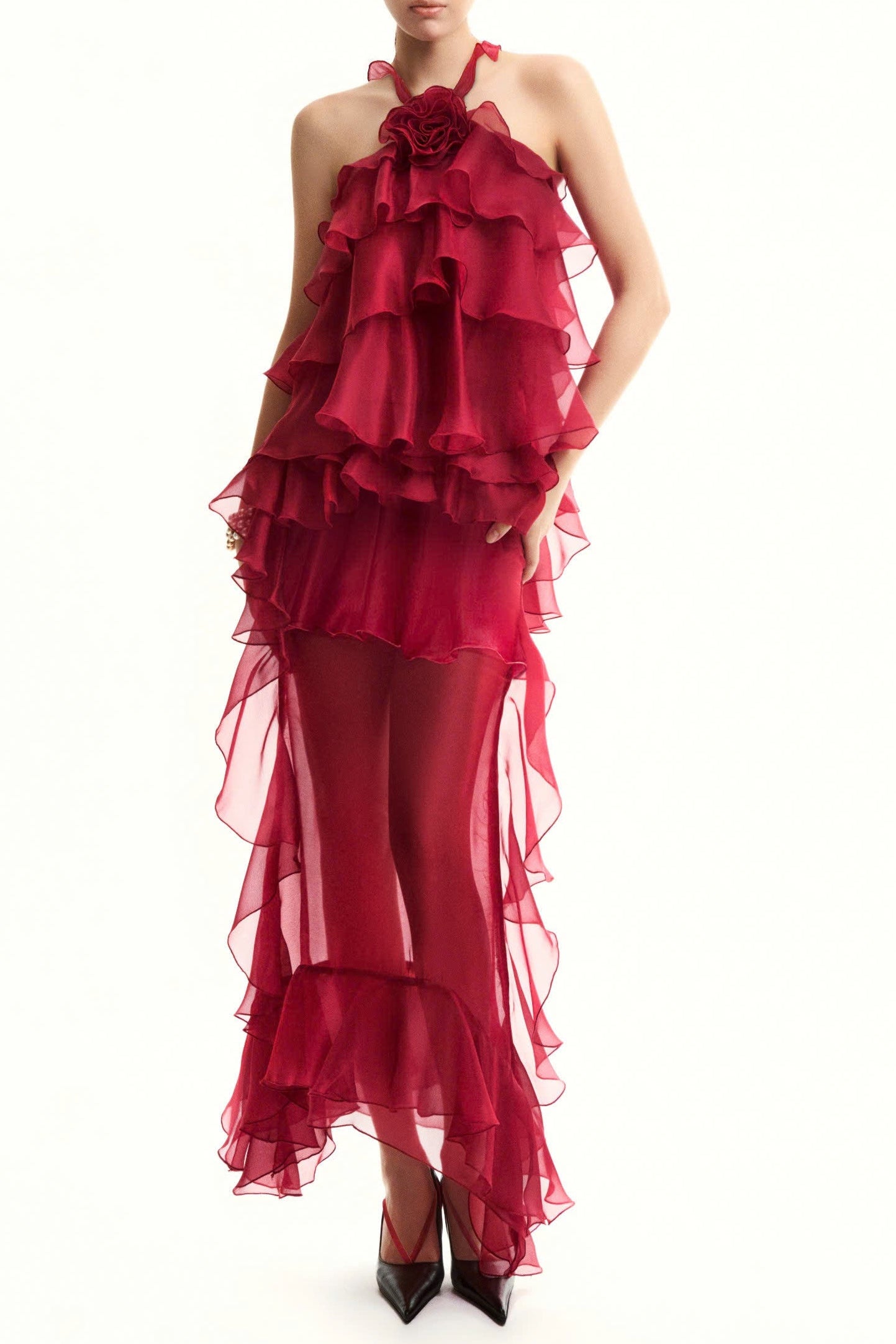 BeFloral Halter Ruffle Midi Dress