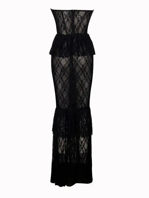 Black Lace Corset Maxi Dress