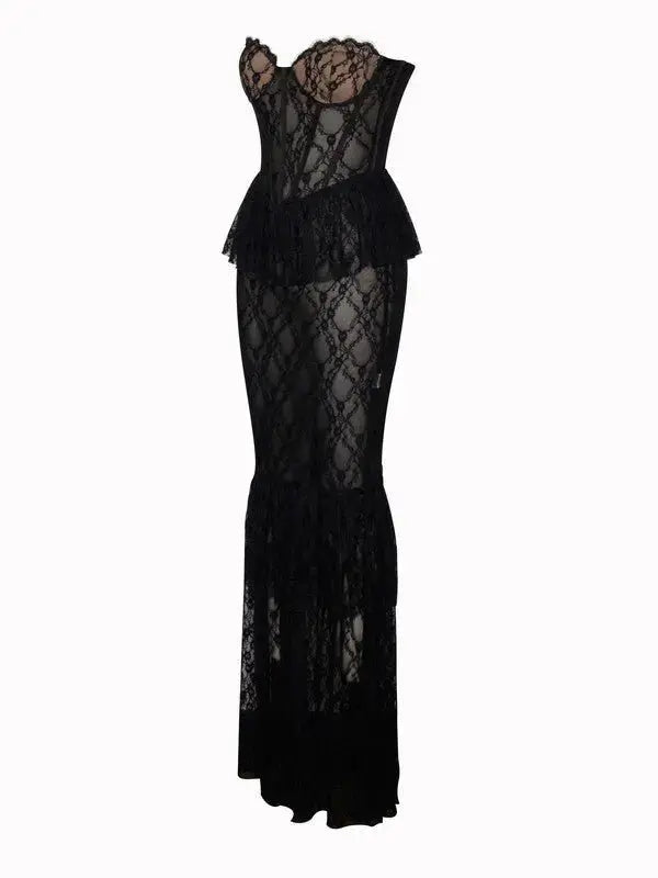 Black Lace Corset Maxi Dress