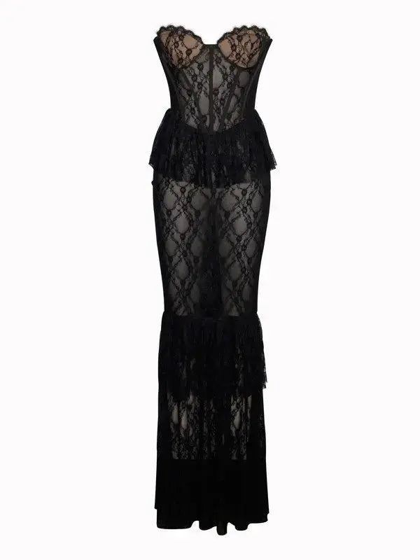 Black Lace Corset Maxi Dress