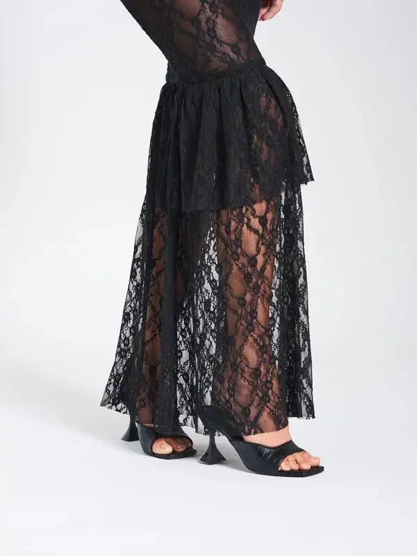 Black Lace Corset Maxi Dress