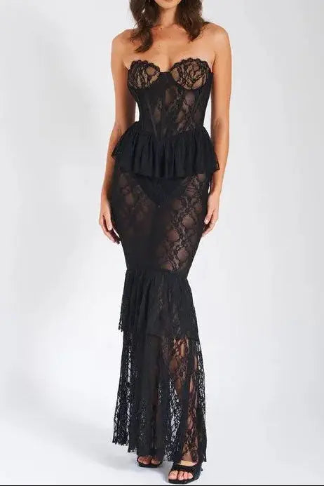 Black Lace Corset Maxi Dress