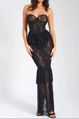 Black Lace Corset Maxi Dress
